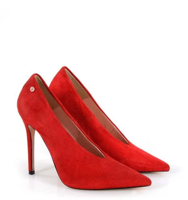 0105-23Red2 VENEZIA czerwone szpilki zamszowe - po skosie