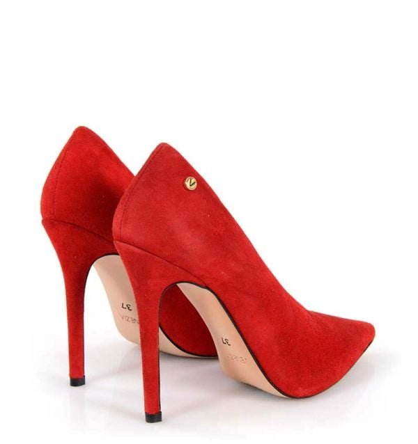 0105-23Red3 VENEZIA czerwone szpilki zamszowe - po skosie