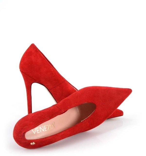 0105-23Red4 VENEZIA czerwone szpilki zamszowe - z przodu