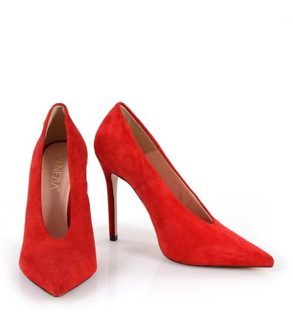0105-23Red6 VENEZIA czerwone szpilki zamszowe - z przodu