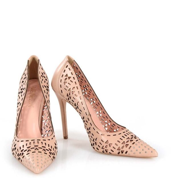 Venezia szpilki beżowe ażurowe - z przodu