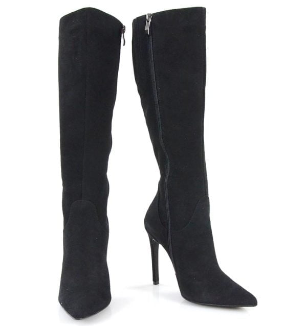 Kozaki na szpice czarne nubuk zamsz - z przodu