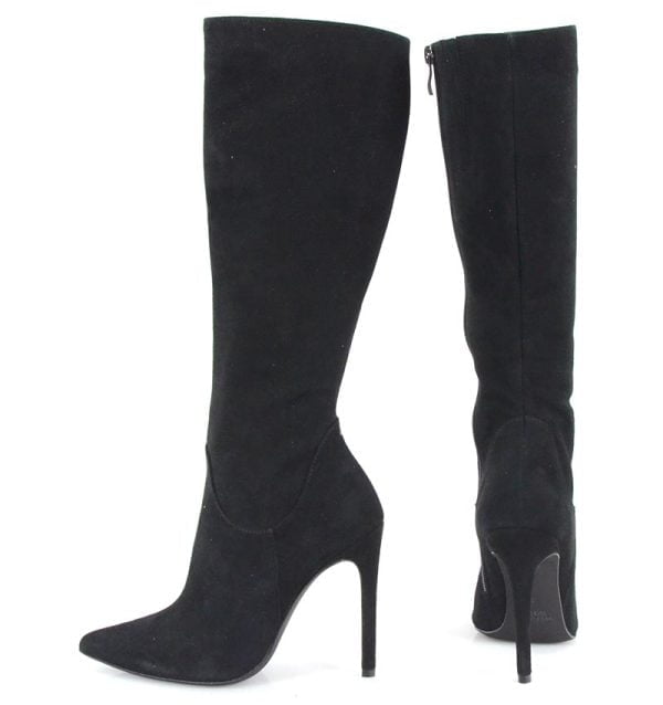 Kozaki na szpice czarne nubuk zamsz - z tyłu