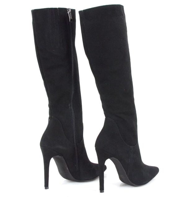 Kozaki na szpice czarne nubuk zamsz - po skosie