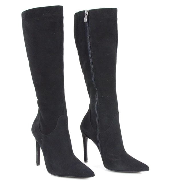 Kozaki na szpice czarne nubuk zamsz - po skosie