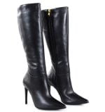 Kozaki skórzane czarne szpilki - po skosie