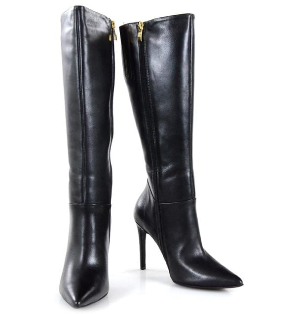 Kozaki skórzane czarne szpilki - z przodu