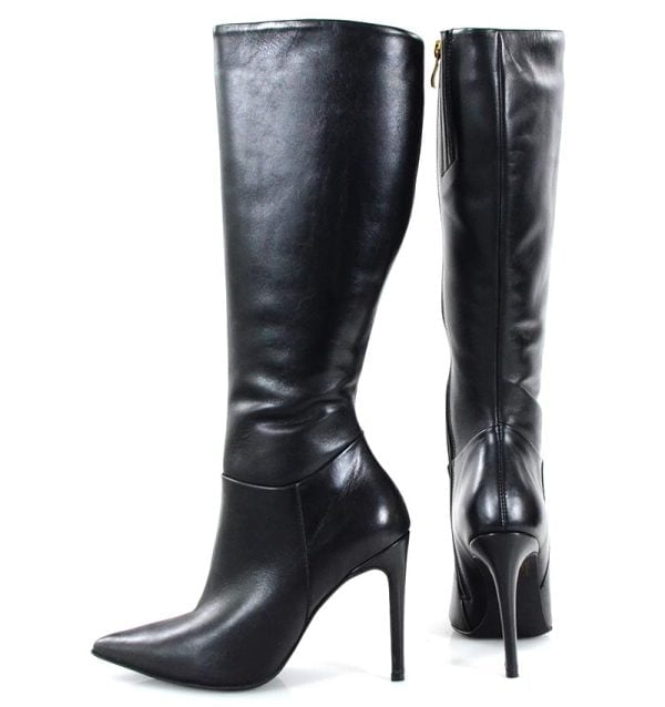 Kozaki skórzane czarne szpilki - z tyłu