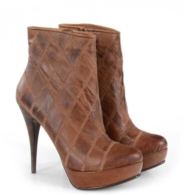 374-3B-1 Brązowe botki za kostkę - po skosie