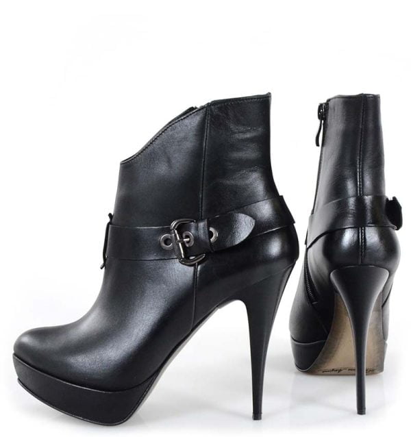 czarne botki na platformie i wysokim obcasie skórzane - z tyłu