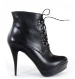 Botki czarne na szpice wysokiej i platformie - bokiem