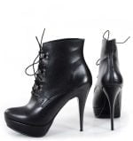 czarne botki na platformie i wysokim obcasie skórzane - z tyłu