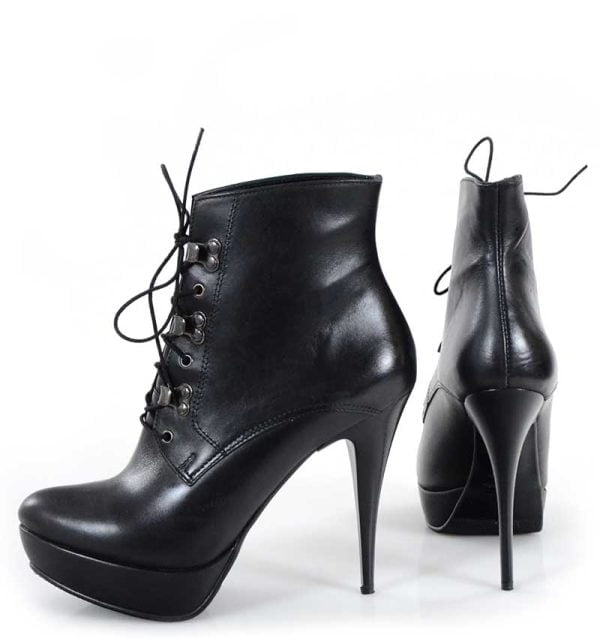 czarne botki na platformie i wysokim obcasie skórzane - z tyłu