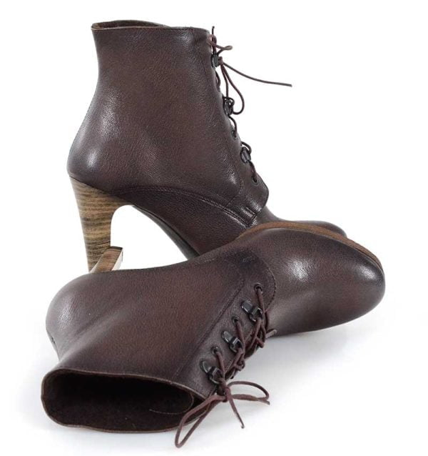 Brązowe botki za kostkę sznurowane - bokiem