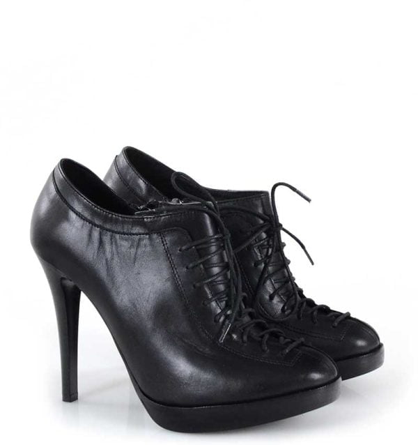 Botki na szpice do kostki czarne skórzane - po skosie