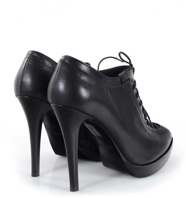 Botki na szpice do kostki czarne skórzane - po skosie