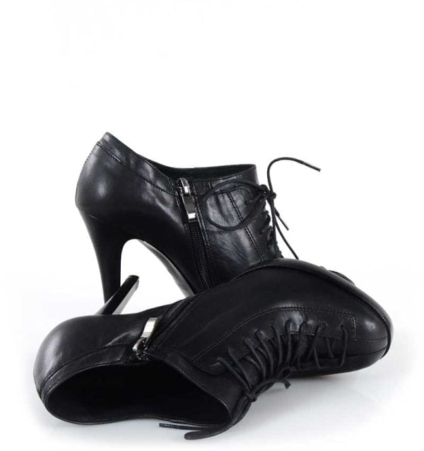 Botki na szpice do kostki czarne skórzane - bokiem