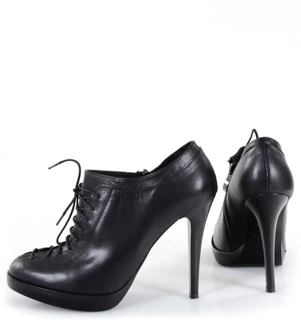 Botki na szpice do kostki czarne skórzane - z tyłu