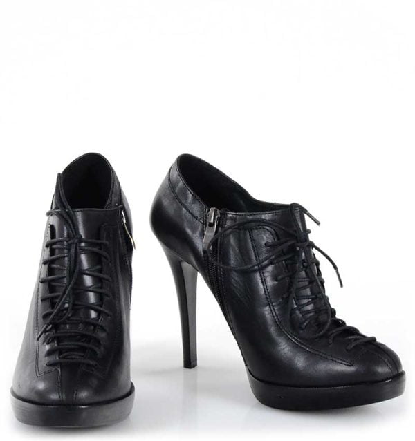 Botki na szpice do kostki czarne skórzane - z przodu