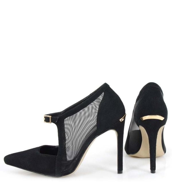 czółenka czarne szpilki botki letnie - z tyłu