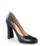 Czarne czółenka na słupku ze skóry licowej - po skosie