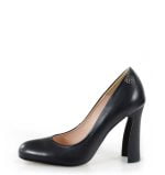 Czarne czółenka na słupku ze skóry licowej - bokiem