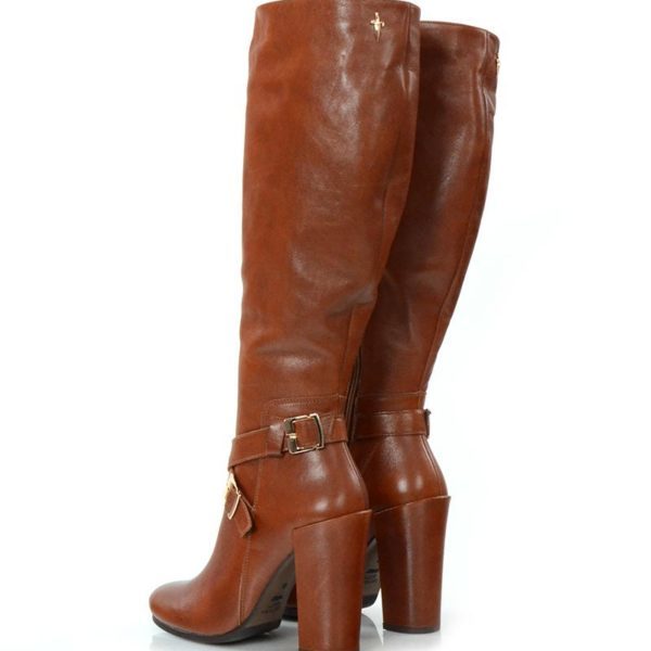 Kozaki wysokie na słupku brązowe - po skosie