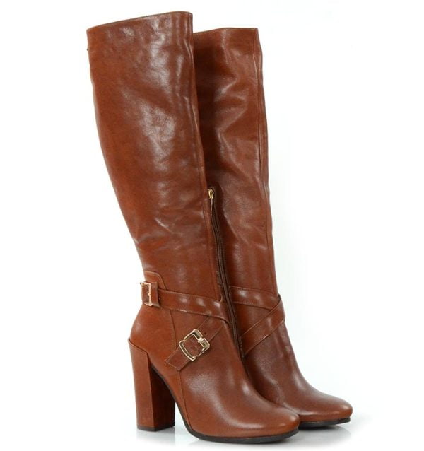 Kozaki wysokie na słupku brązowe - po skosie