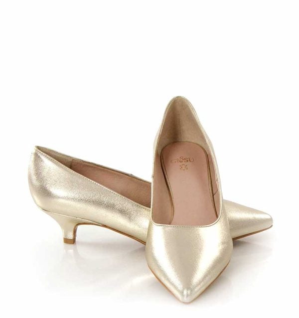 jessica-gold-lico2 Jessica Jasno złote buty na niskim obcasie - z przodu