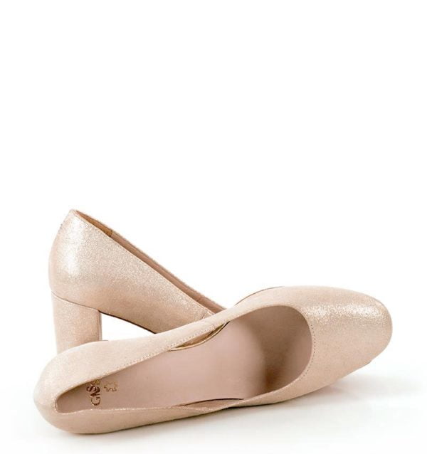 Czółenka na słupku NORMA w kolorze champagne - z przodu