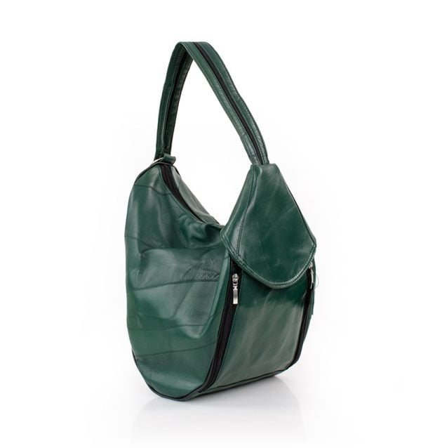 Torba damska ciemno zielona skórzana - po skosie