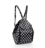 Czarny plecak damski w białe kropki, skórzany - z przodu