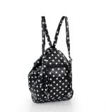 Czarny plecak damski w białe kropki, skórzany - z tyłu