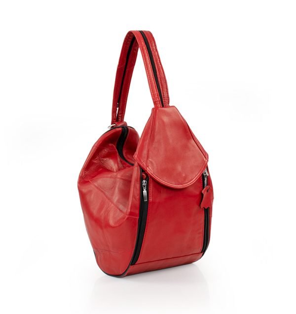 Torba damska czerwona skórzana - po skosie