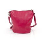 Różowa listonoszka skórzana z owalnym dnem - z przodu