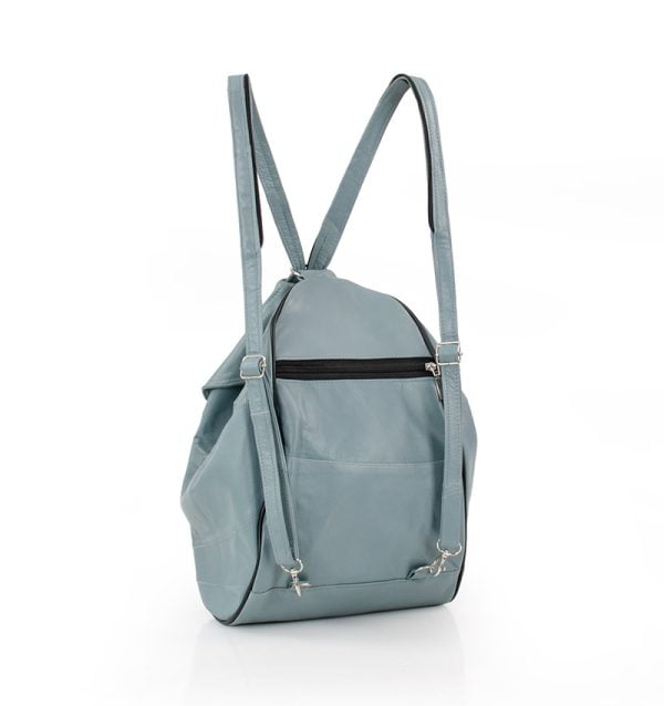 Niebieski plecak damski ze skóry naturalnej - z tyłu