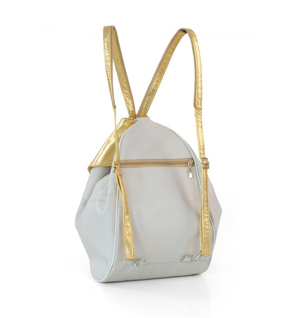 Plecak damski biało-złoty skórzany - z tyłu