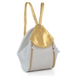 Plecak damski biało-złoty skórzany - z przodu