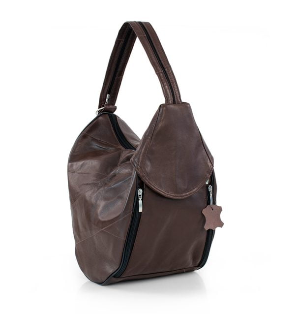 Torba damska ciemny brąz skórzana - po skosie