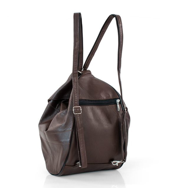 Plecak damski ciemny brąz skórzany - z tyłu