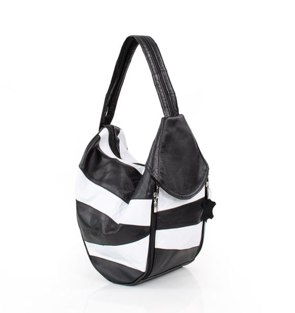 Torba damska skórzana biało czarna - po skosie