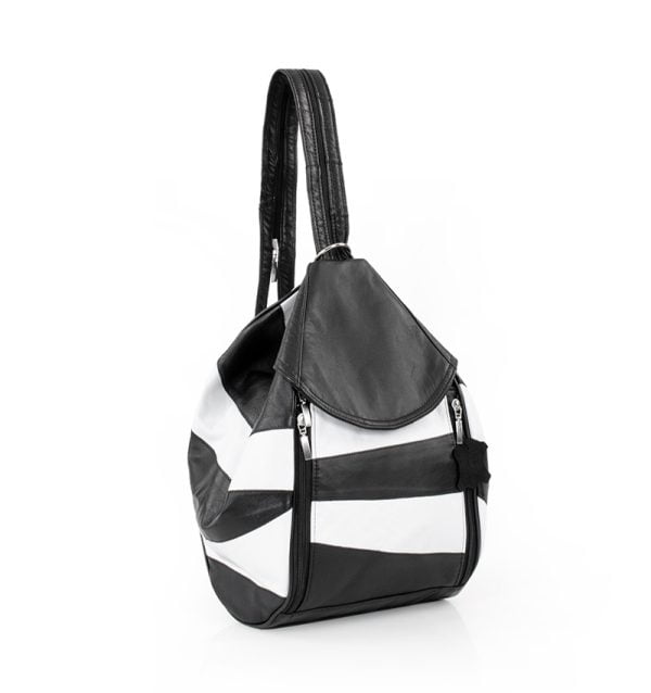 Torba damska skórzana biało czarna - z przodu