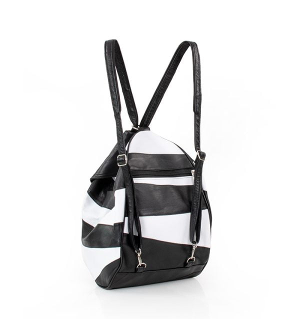 Plecak damski skórzany biało czarny - z tyłu