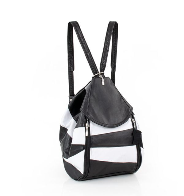 Plecak damski skórzany czarno biały - z przodu