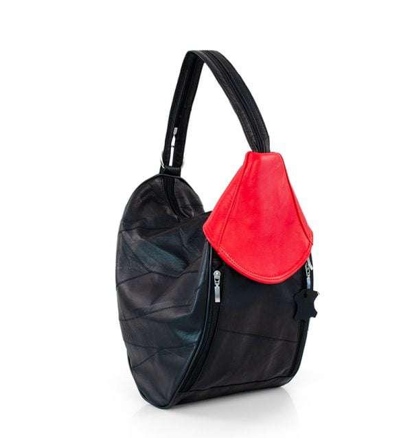 Torba damska czarno-czerwona skórzana - po skosie