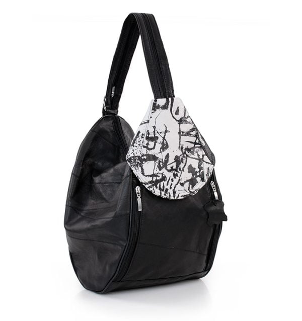 Torba damska czarno-biała skórzana - po skosie