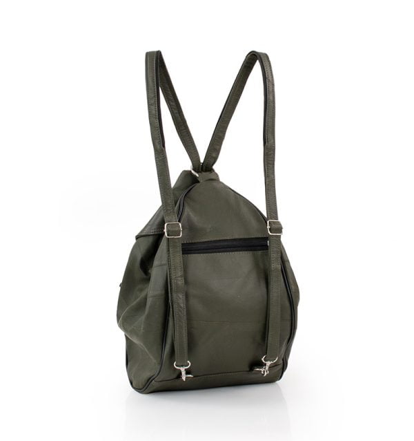 Plecak damski skórzany zieleń ciemna - z tyłu