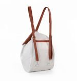 Plecak damski biały z brązowym akcentem skórzany - z tyłu
