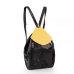 Plecak damski czarny z żółtym akcentem, skórzany - z przodu