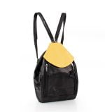 Plecak damski czarny z żółtym akcentem, skórzany - z przodu